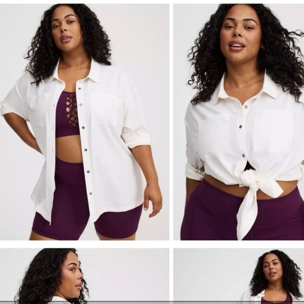 Torrid TRU Cream Active Over Shirt Stretch Woven Blouse Plus Size 2